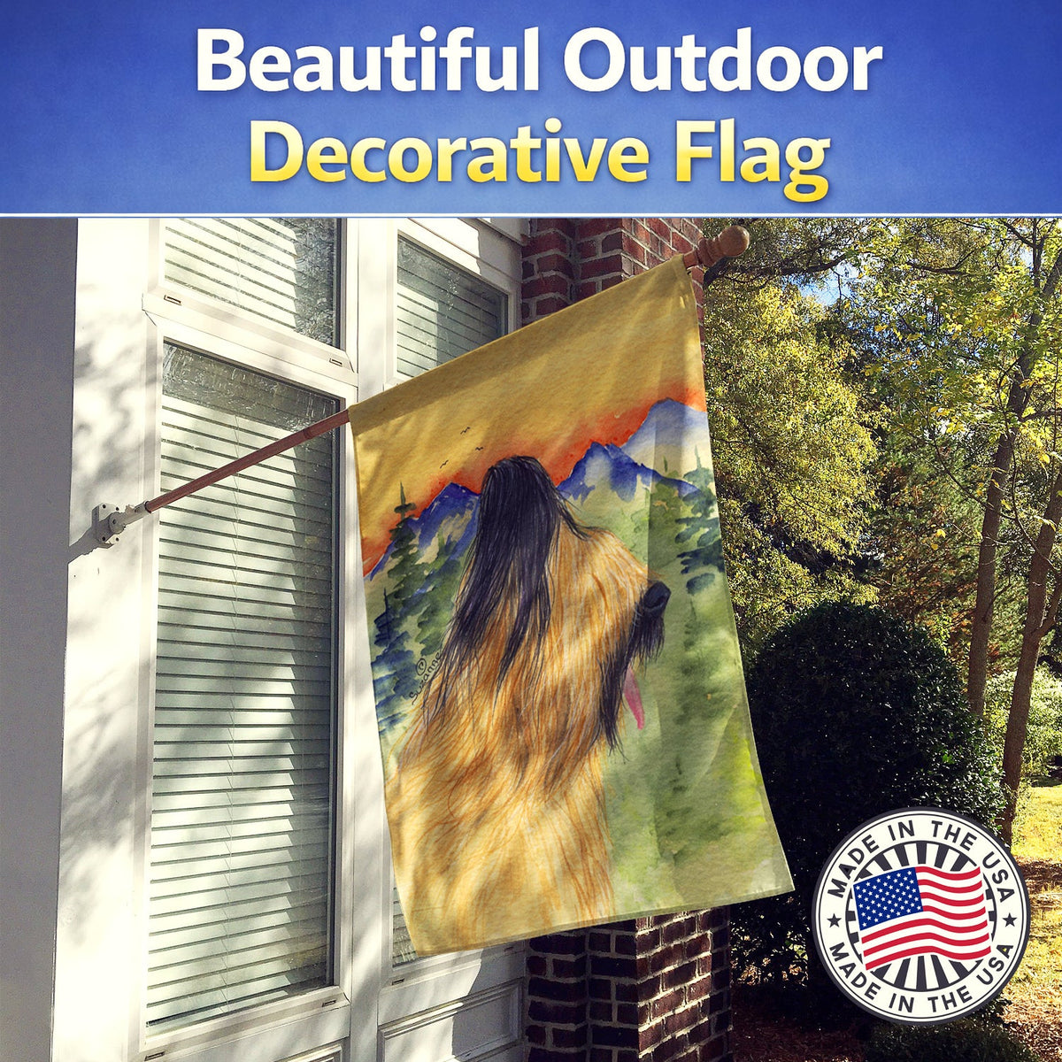 Briard House Flag 28x40 Porch Sleeve Pole Decorative Outside Yard Banner Artwork Wall Hanging, Polyester