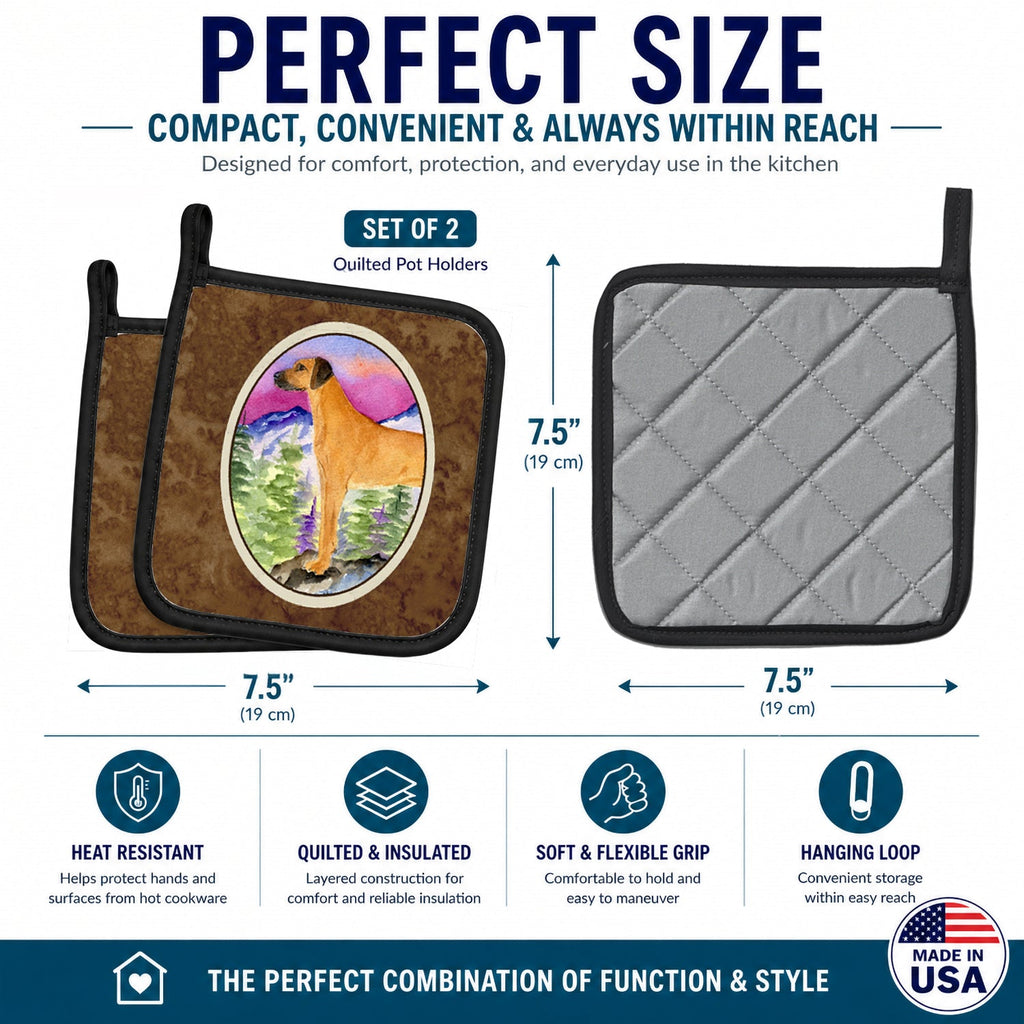 Rhodesian Ridgeback Pot Holder Set of 2 Heat Resistant Quilted Hot Pads 7.5 x 7.5 Inch, Insulated Kitchen Trivets for Cooking & Baking