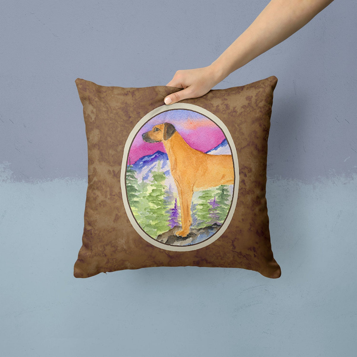 Rhodesian Ridgeback Decorative Throw Pillow 14x14 Indoor Outdoor Accent Cushion, Fabric Cover with Insert for Sofa, Bed, Porch & Living Room