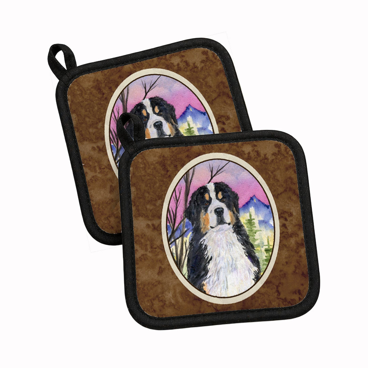 Bernese Mountain Dog Pot Holder Set of 2 Heat Resistant Quilted Hot Pads 7.5 x 7.5 Inch, Insulated Kitchen Trivets for Cooking & Baking