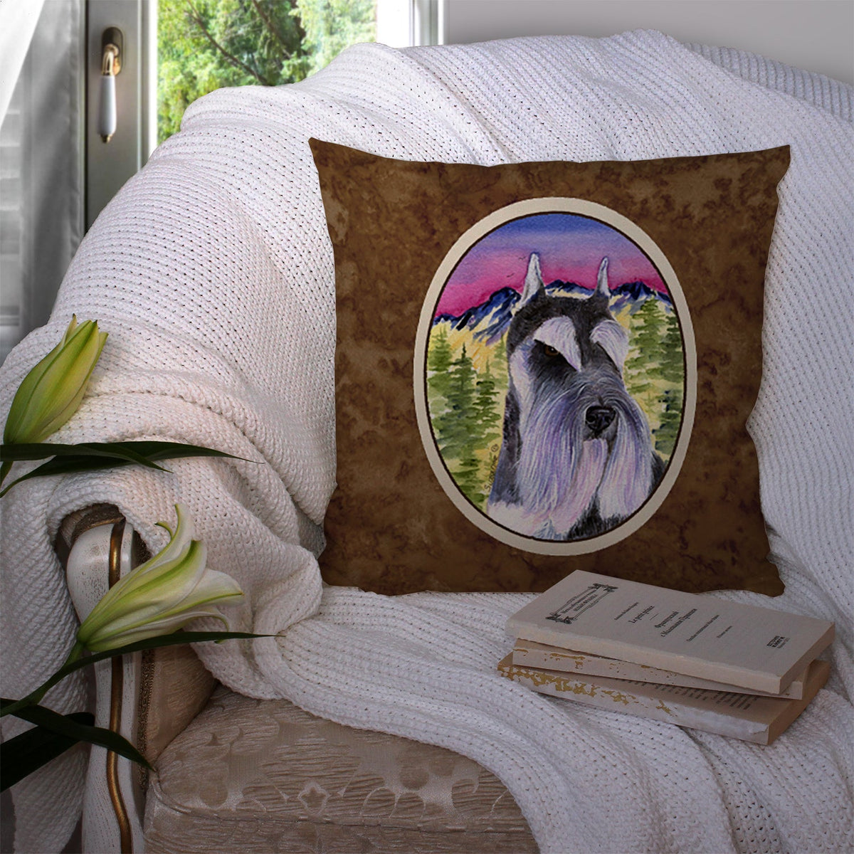 Schnauzer Decorative Throw Pillow 14x14 Indoor Outdoor Accent Cushion, Fabric Cover with Insert for Sofa, Bed, Porch & Living Room