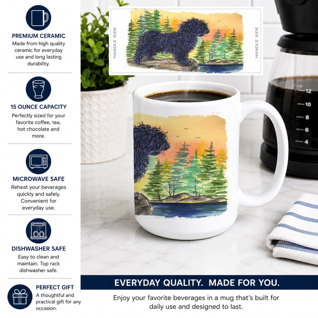 Puli Ceramic Coffee Mug 15 oz Decorative Large C Handle Mug Cup for Tea, Cocoa Hot Chocolate