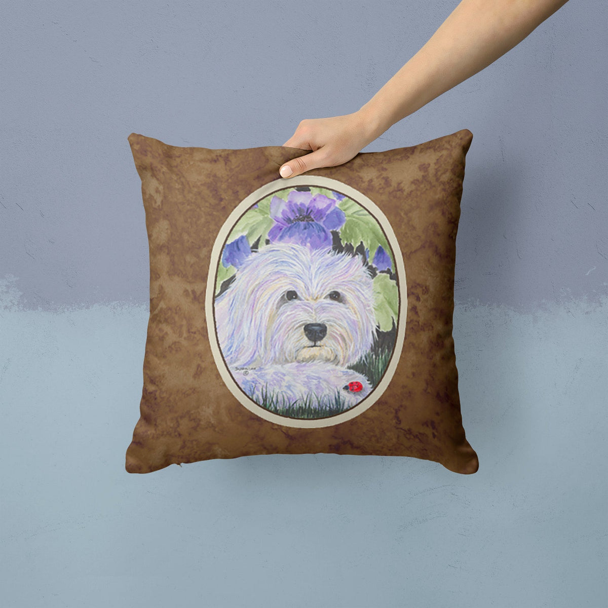 Coton de Tulear Decorative Throw Pillow 14x14 Indoor Outdoor Accent Cushion, Fabric Cover with Insert for Sofa, Bed, Porch & Living Room