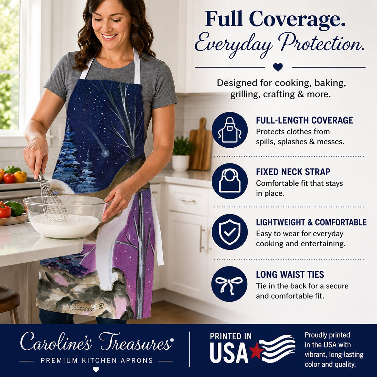 Starry Night Akita Apron Cooking Kitchen Server Baking Crafts Gardening for Adult Women Men, Unisex, Large, Multicolor