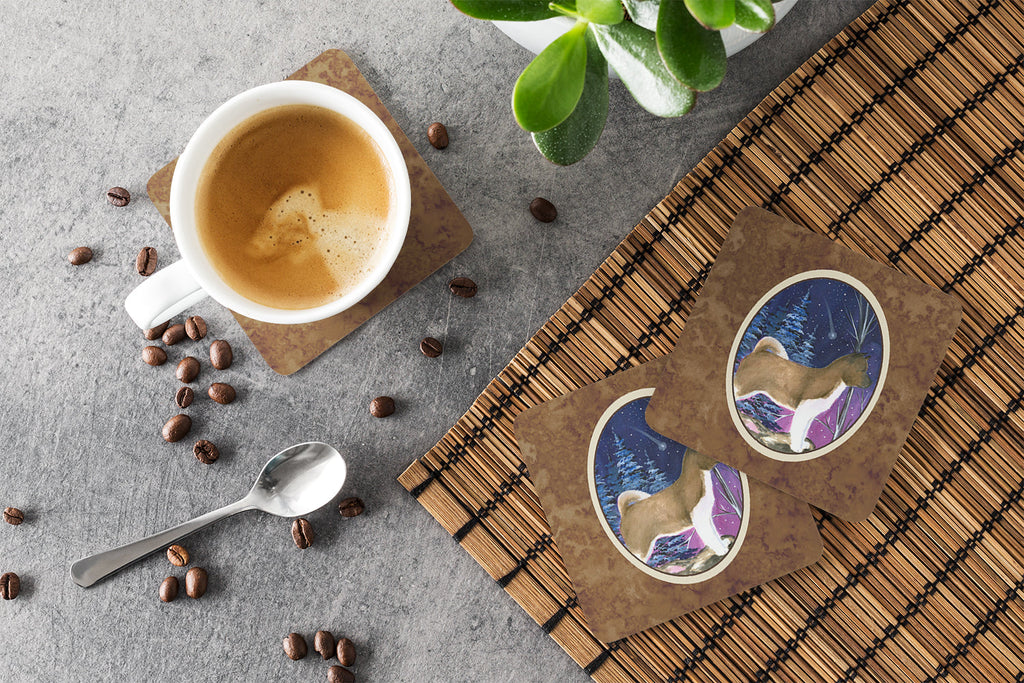 Starry Night Akita Foam Coasters Set of 4 Cup Coasters for Indoor Outdoor, Tabletop Protection, Anti Slip, Mouse pad Material