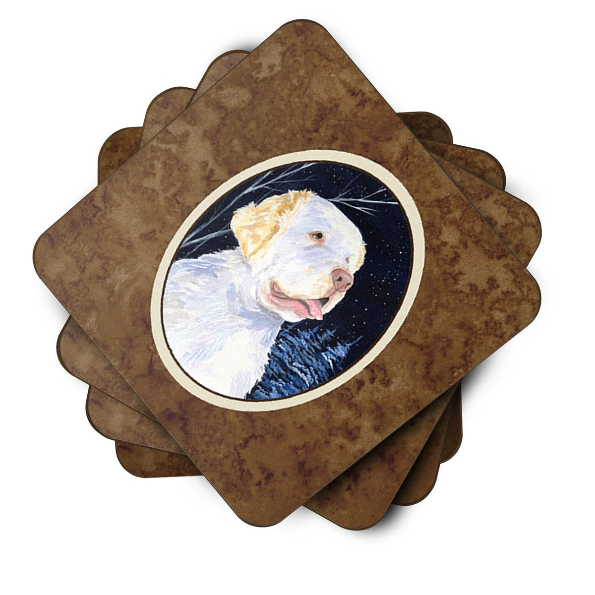 Starry Night Clumber Spaniel Foam Coasters Set of 4 Cup Coasters for Indoor Outdoor, Tabletop Protection, Anti Slip, Mouse pad Material
