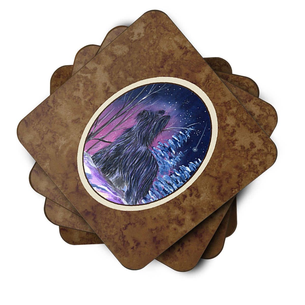 Starry Night Briard Foam Coasters Set of 4 Cup Coasters for Indoor Outdoor, Tabletop Protection, Anti Slip, Mouse pad Material