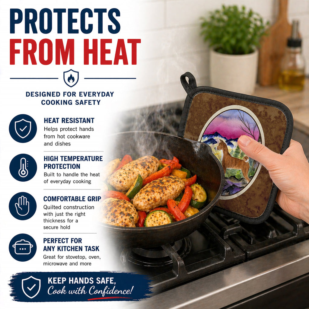 Basenji Pot Holder Set of 2 Heat Resistant Quilted Hot Pads 7.5 x 7.5 Inch, Insulated Kitchen Trivets for Cooking & Baking