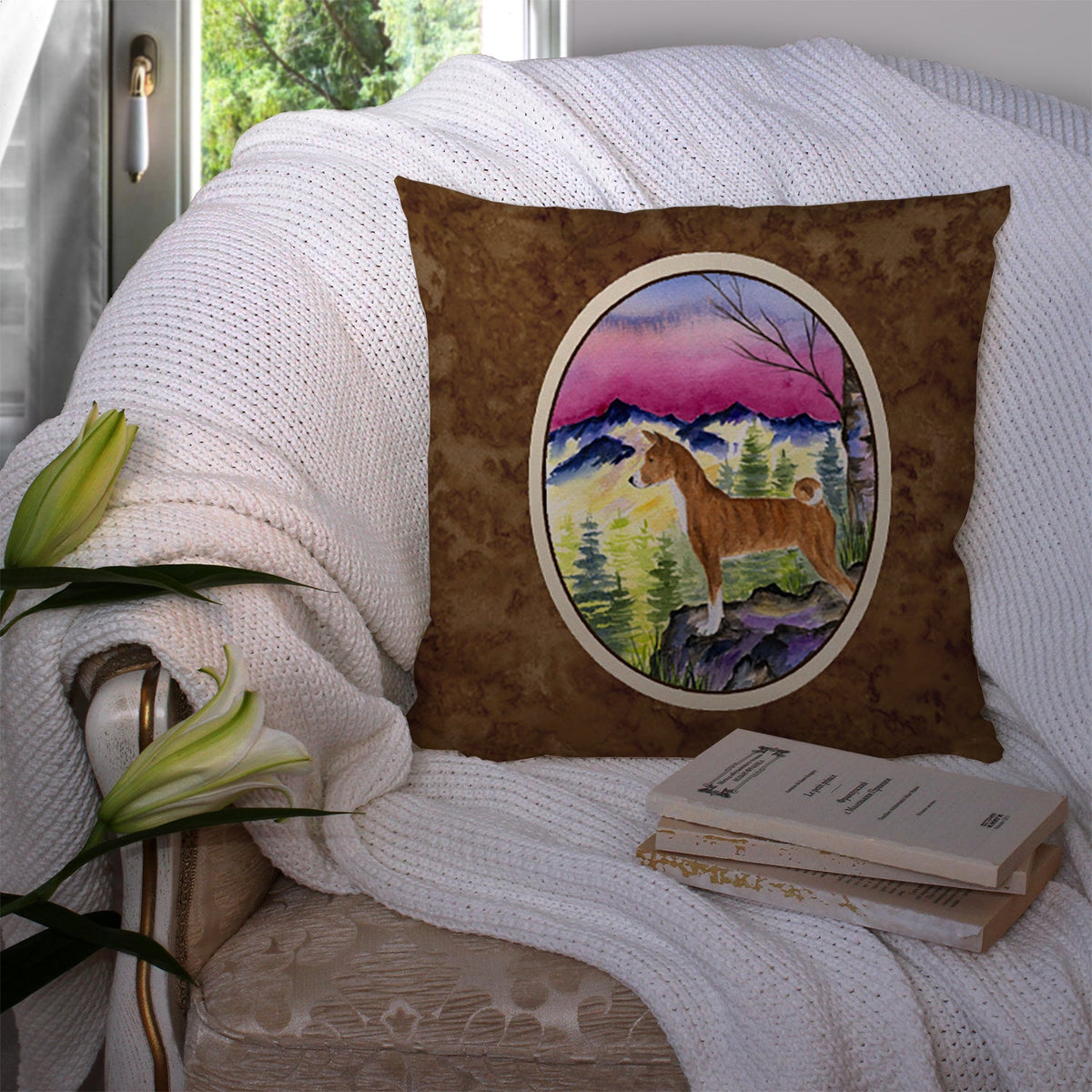 Basenji Decorative Throw Pillow 14x14 Indoor Outdoor Accent Cushion, Fabric Cover with Insert for Sofa, Bed, Porch & Living Room
