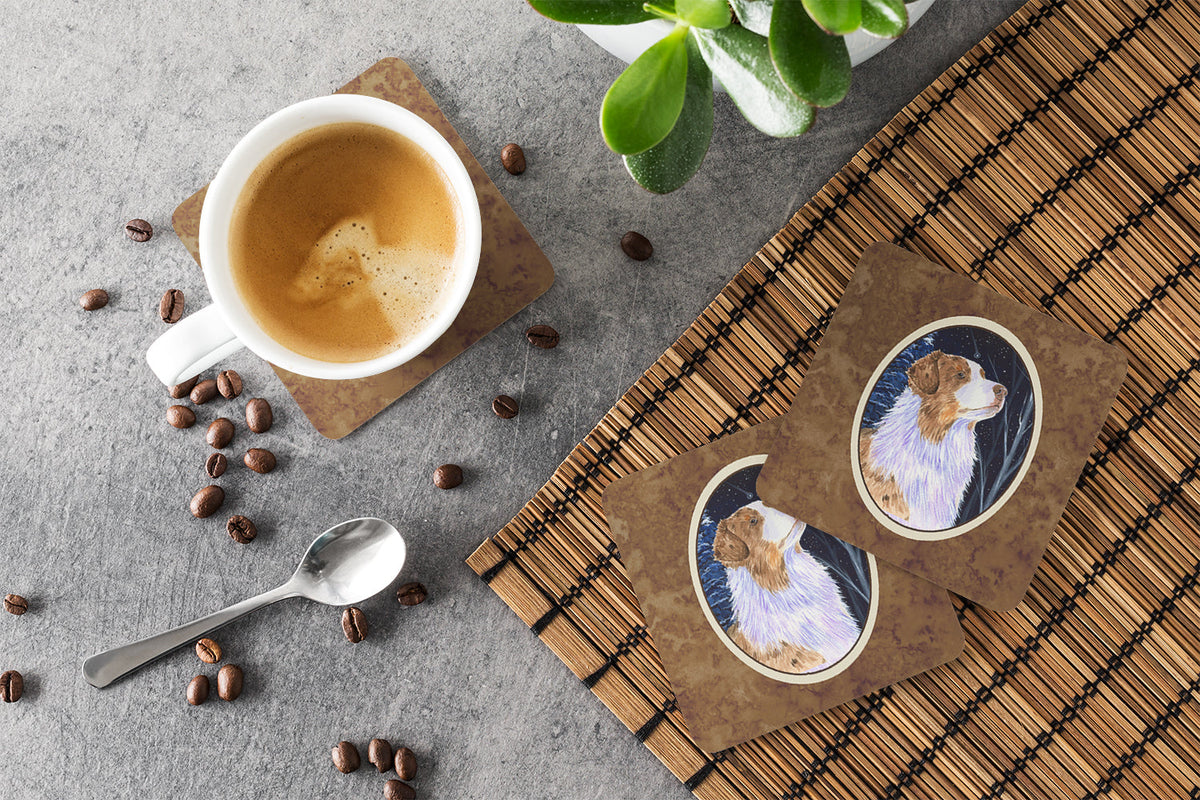 Starry Night Australian Shepherd Foam Coasters Set of 4 Cup Coasters for Indoor Outdoor, Tabletop Protection, Anti Slip, Mouse pad Material