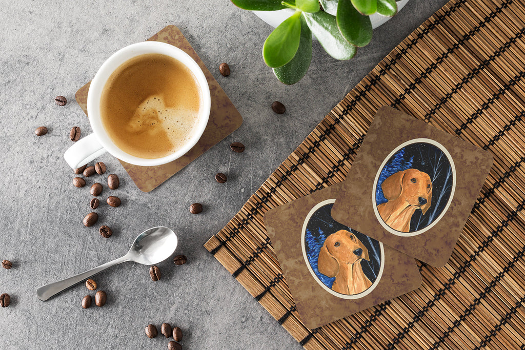 Starry Night Dachshund Foam Coasters Set of 4 Cup Coasters for Indoor Outdoor, Tabletop Protection, Anti Slip, Mouse pad Material