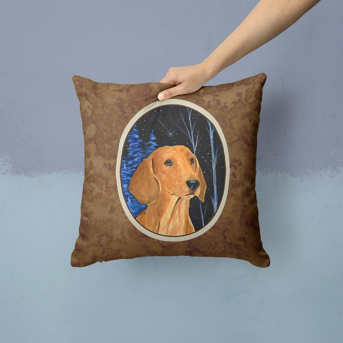 Starry Night Dachshund Decorative Throw Pillow 14x14 Indoor Outdoor Accent Cushion, Fabric Cover with Insert for Sofa, Bed, Porch & Living Room