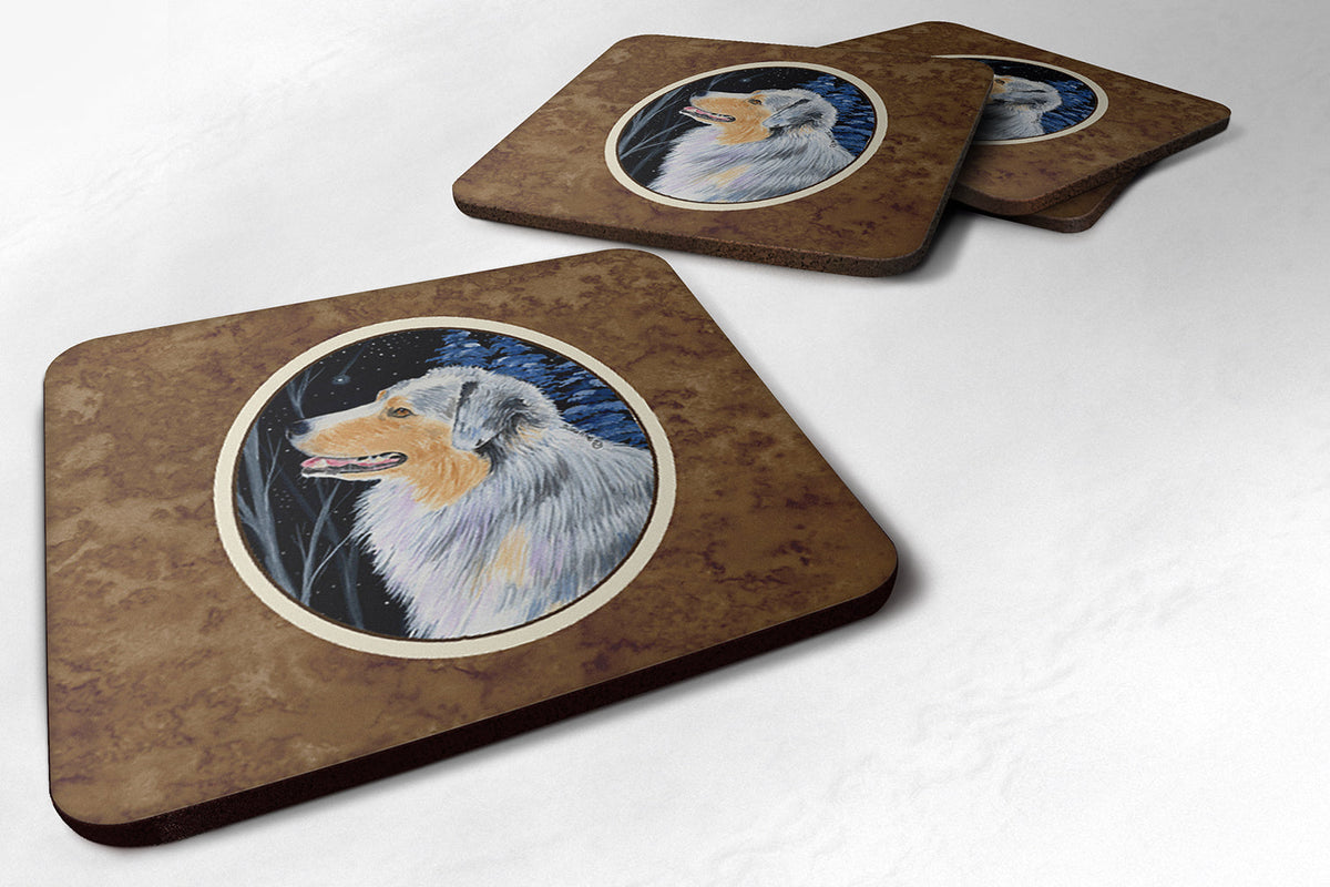 Starry Night Australian Shepherd Foam Coasters Set of 4 Cup Coasters for Indoor Outdoor, Tabletop Protection, Anti Slip, Mouse pad Material