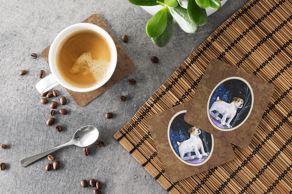 Starry Night Jack Russell Terrier Foam Coasters Set of 4 Cup Coasters for Indoor Outdoor, Tabletop Protection, Anti Slip, Mouse pad Material