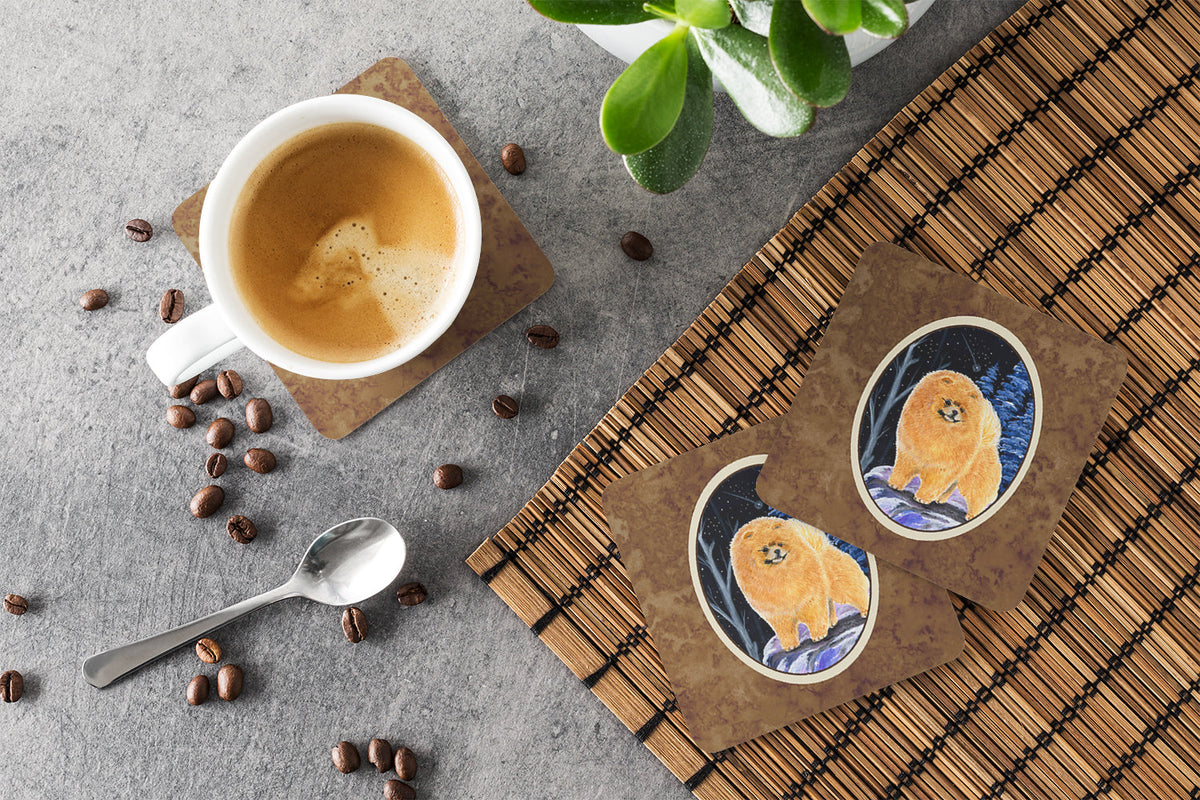 Starry Night Pomeranian Foam Coasters Set of 4 Cup Coasters for Indoor Outdoor, Tabletop Protection, Anti Slip, Mouse pad Material