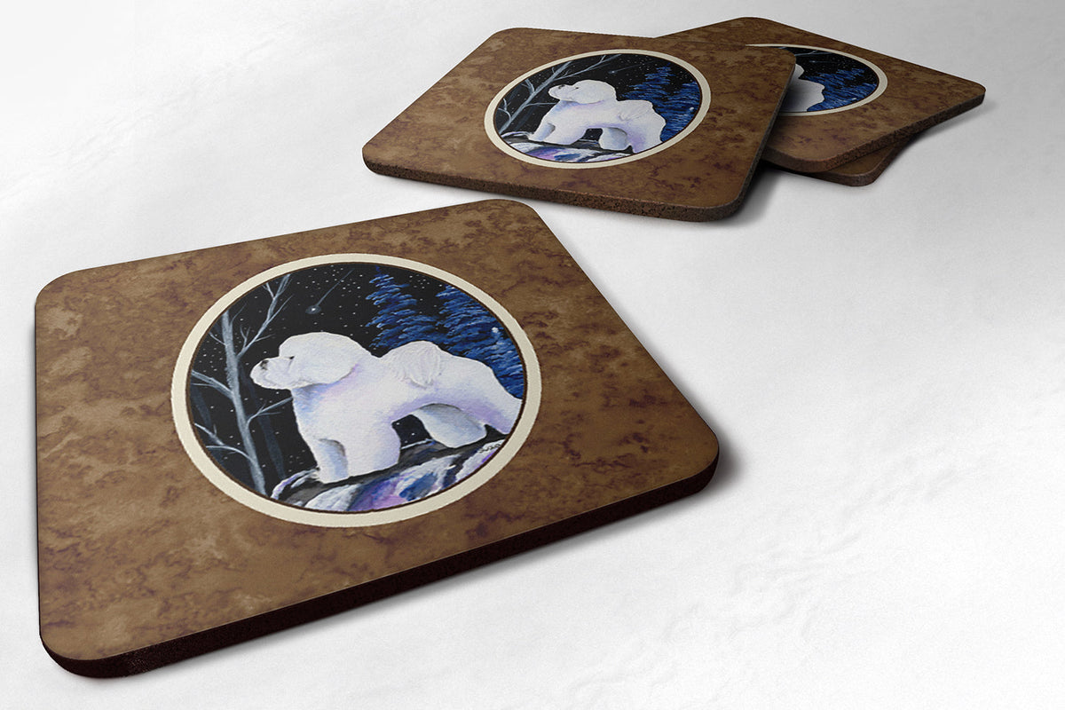 Starry Night Bichon Frise Foam Coasters Set of 4 Cup Coasters for Indoor Outdoor, Tabletop Protection, Anti Slip, Mouse pad Material