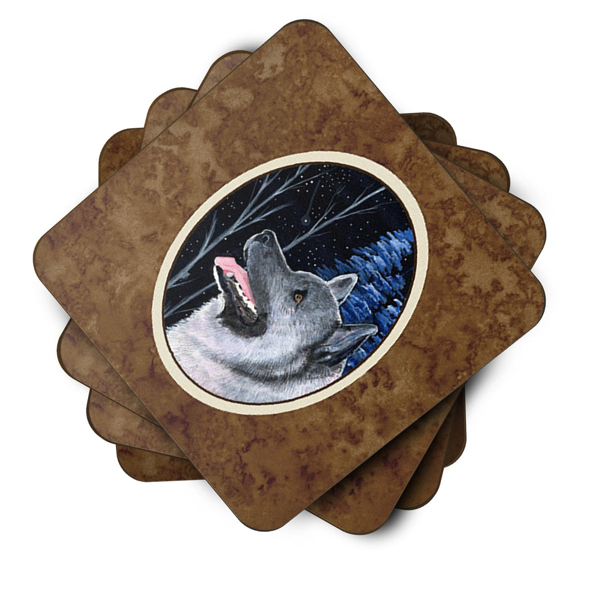 Starry Night Norwegian Elkhound Foam Coasters Set of 4 Cup Coasters for Indoor Outdoor, Tabletop Protection, Anti Slip, Mouse pad Material