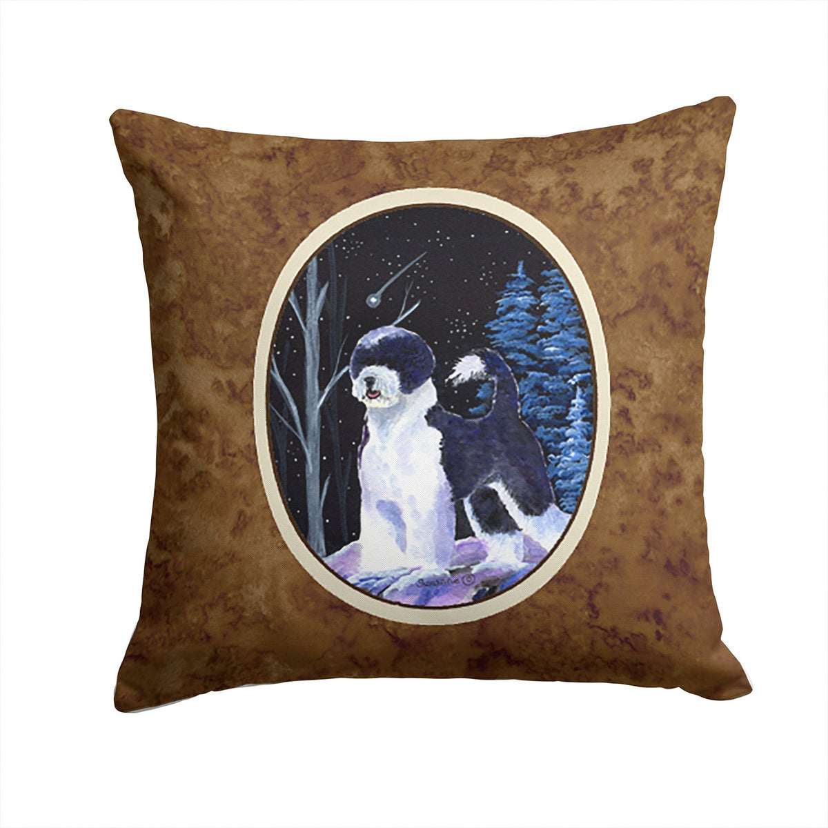 Starry Night Portuguese Water Dog Decorative Throw Pillow 14x14 Indoor Outdoor Accent Cushion, Fabric Cover with Insert for Sofa, Bed, Porch & Living Room
