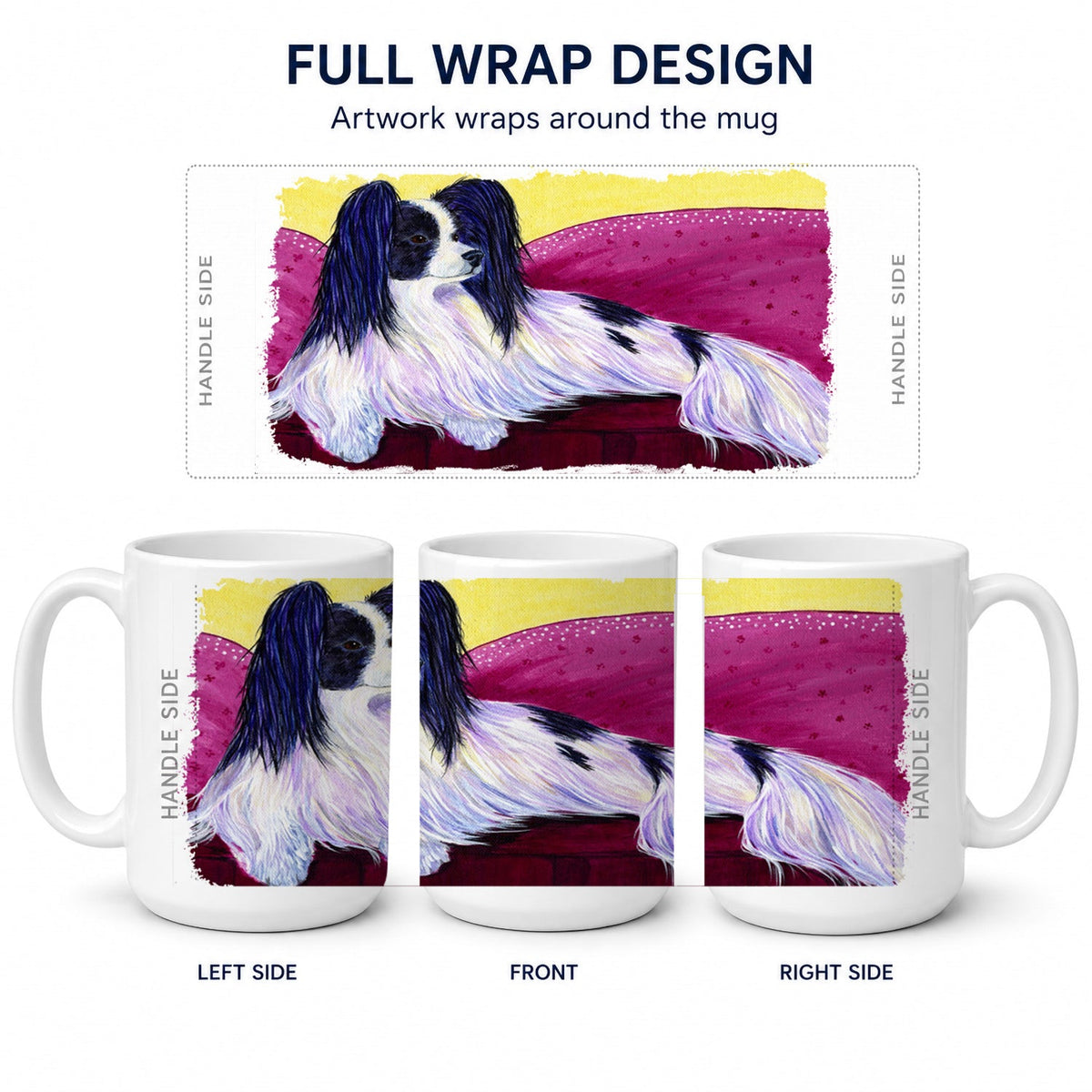 Papillon Ceramic Coffee Mug 15 oz Decorative Large C Handle Mug Cup for Tea, Cocoa Hot Chocolate