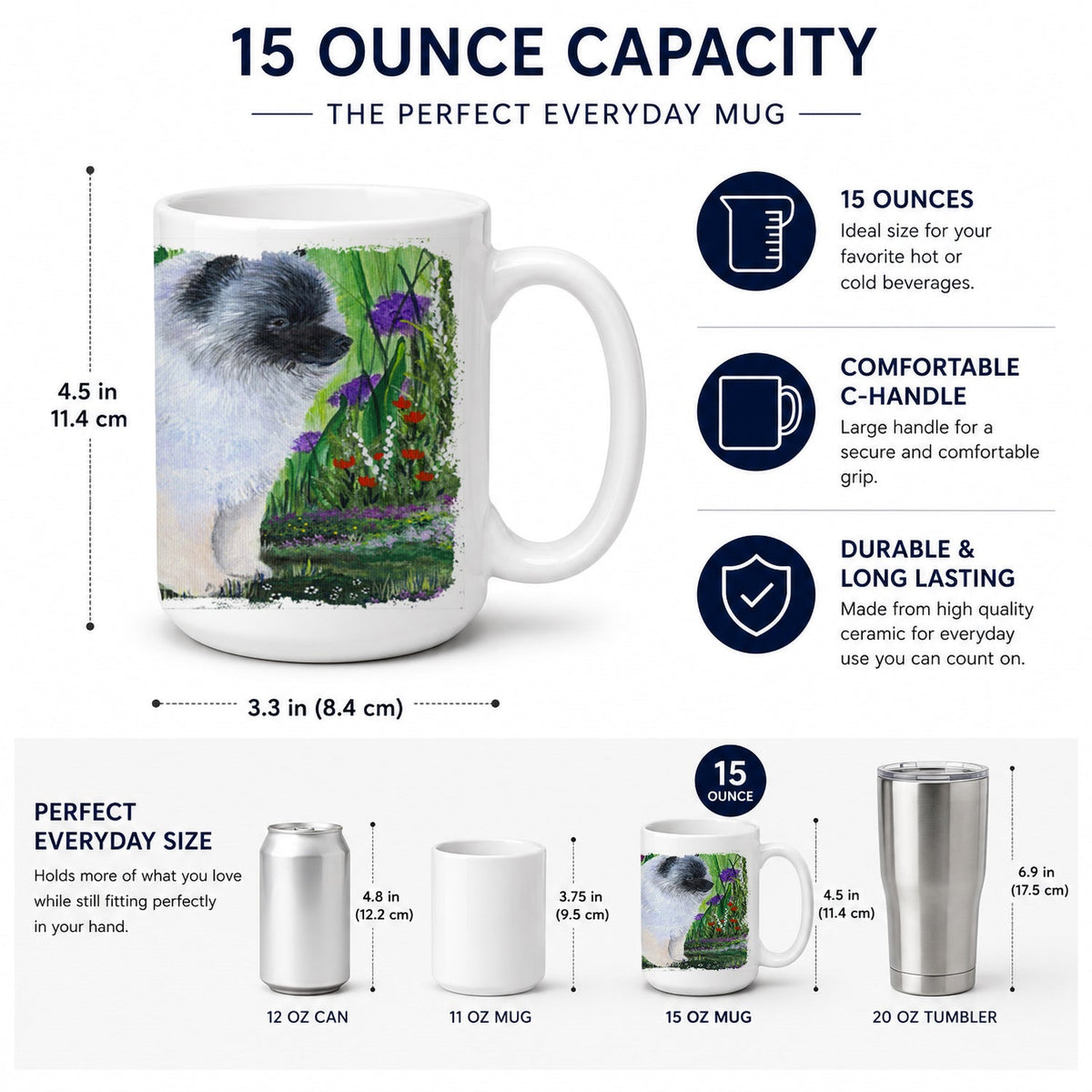 Keeshond Ceramic Coffee Mug 15 oz Decorative Large C Handle Mug Cup for Tea, Cocoa Hot Chocolate