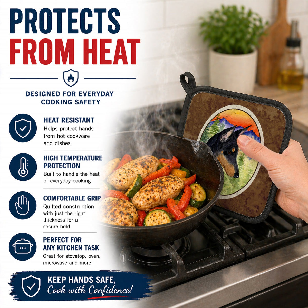 Manchester Terrier Pot Holder Set of 2 Heat Resistant Quilted Hot Pads 7.5 x 7.5 Inch, Insulated Kitchen Trivets for Cooking & Baking
