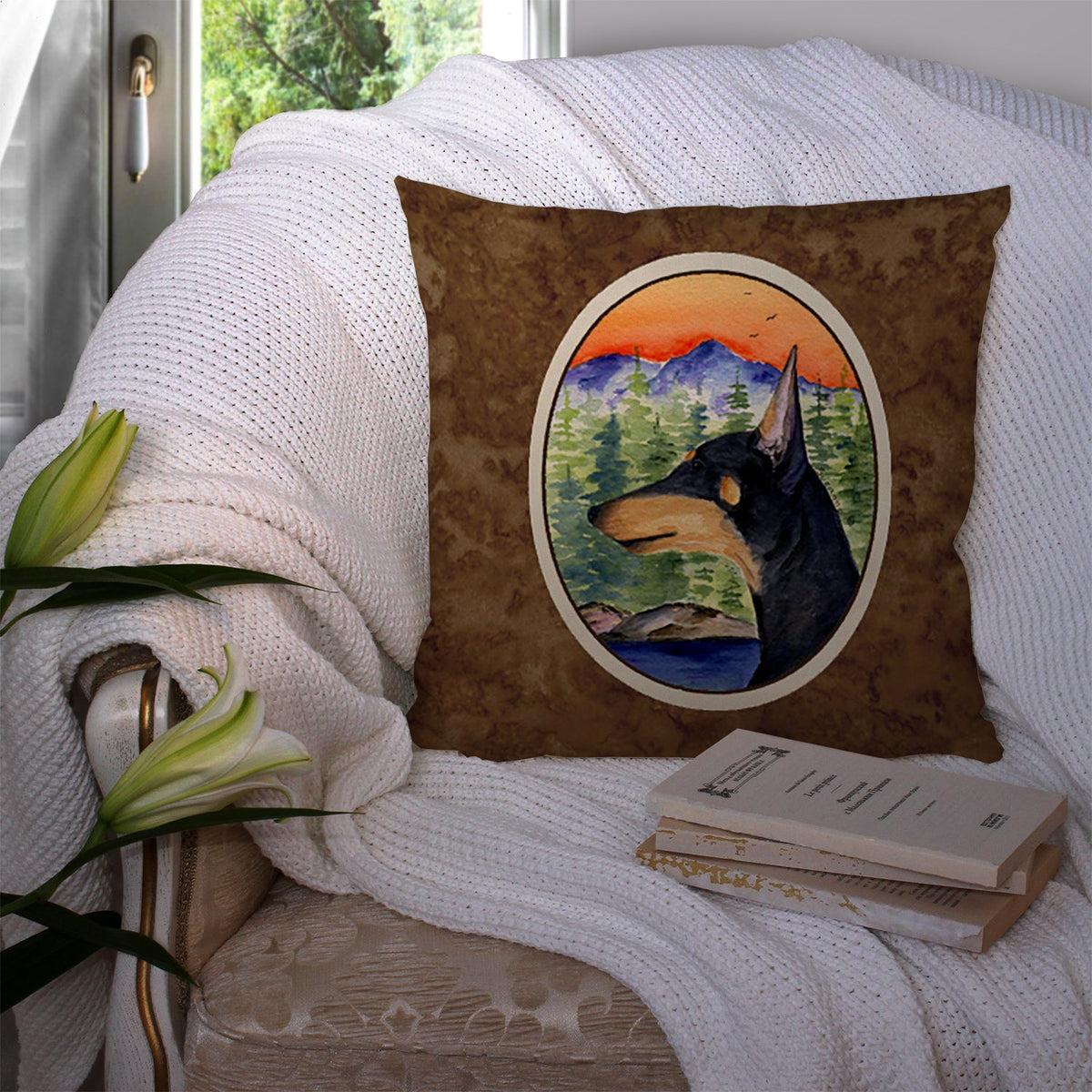 Manchester Terrier Decorative Throw Pillow 14x14 Indoor Outdoor Accent Cushion, Fabric Cover with Insert for Sofa, Bed, Porch & Living Room