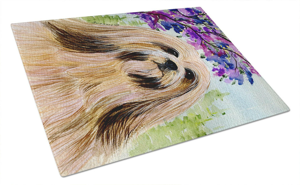 Lhasa Apso Cutting Board Tempered Glass Kitchen Cutting Surface, Heat Resistant Chopping, Non-Slip Feet, Food Prep & Serving