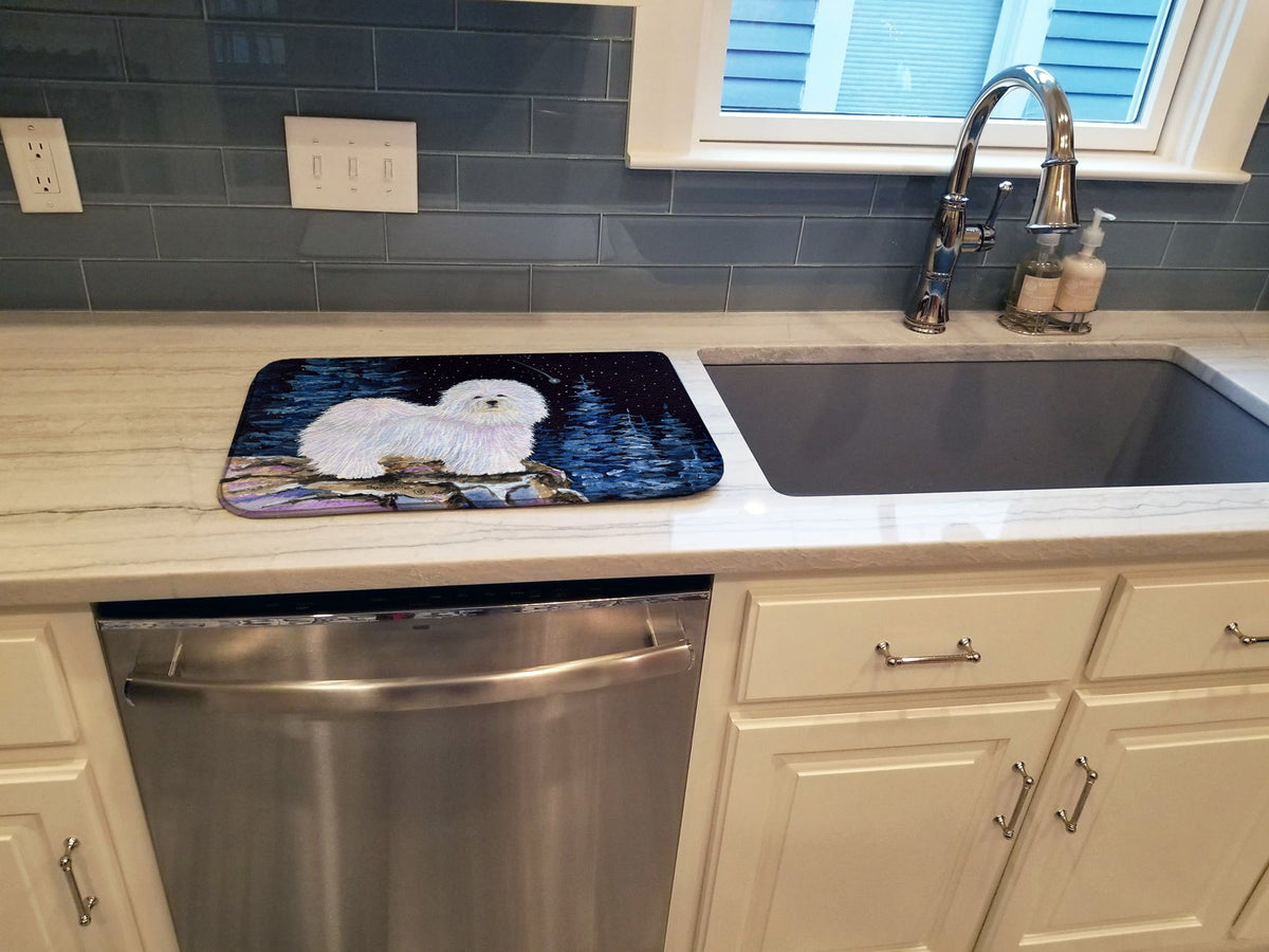Starry Night Coton de Tulear Dish Drying Mat Absorbent Dish Drying Mat Pad for Kitchen Counter Dish Drainer Mat for Countertop, 14 x 21", Multicolor