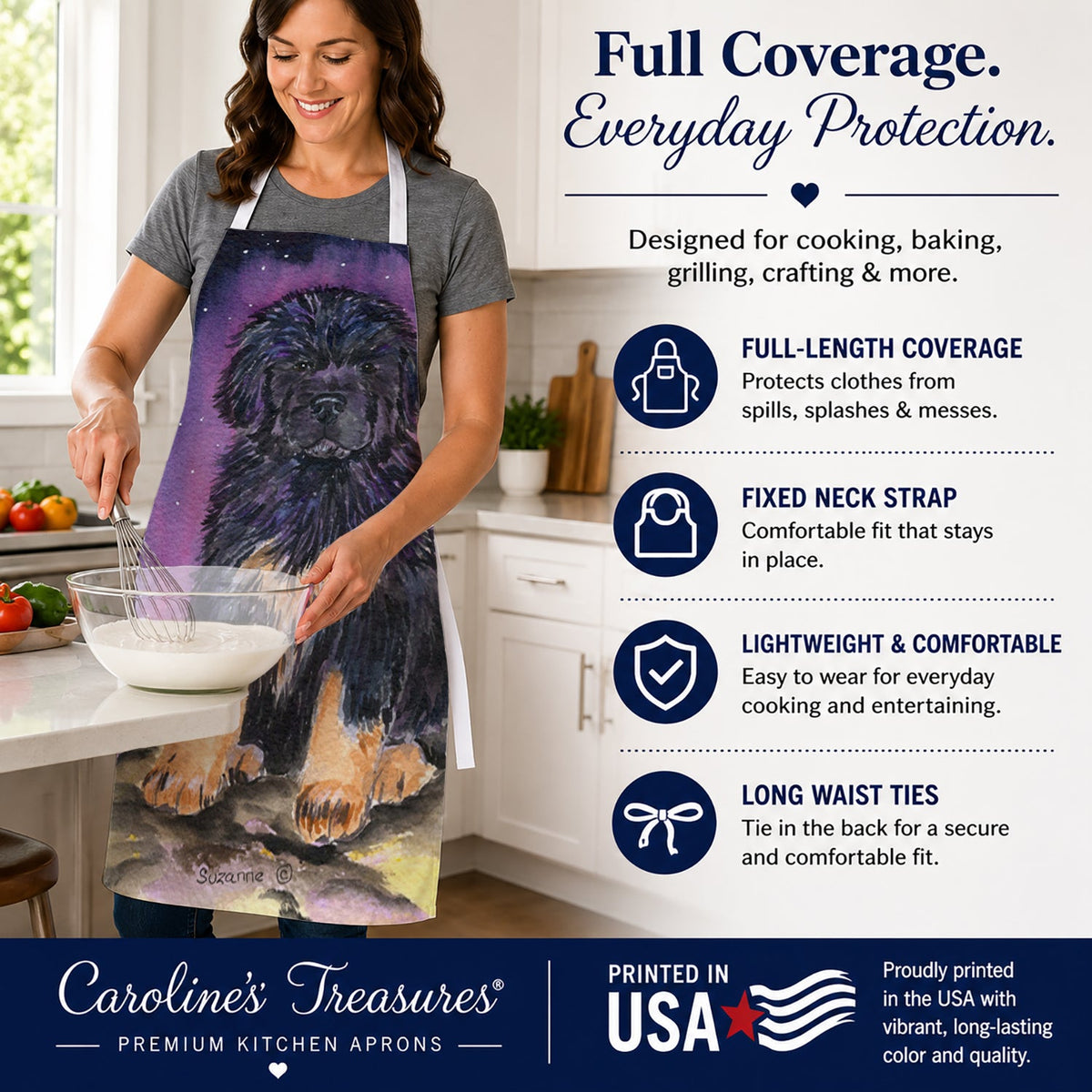 Starry Night Tibetan Mastiff Apron Cooking Kitchen Server Baking Crafts Gardening for Adult Women Men, Unisex, Large, Multicolor