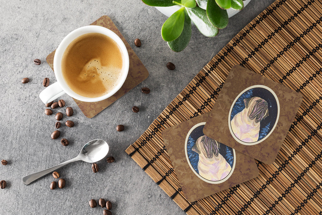 Starry Night Mastiff Foam Coasters Set of 4 Cup Coasters for Indoor Outdoor, Tabletop Protection, Anti Slip, Mouse pad Material