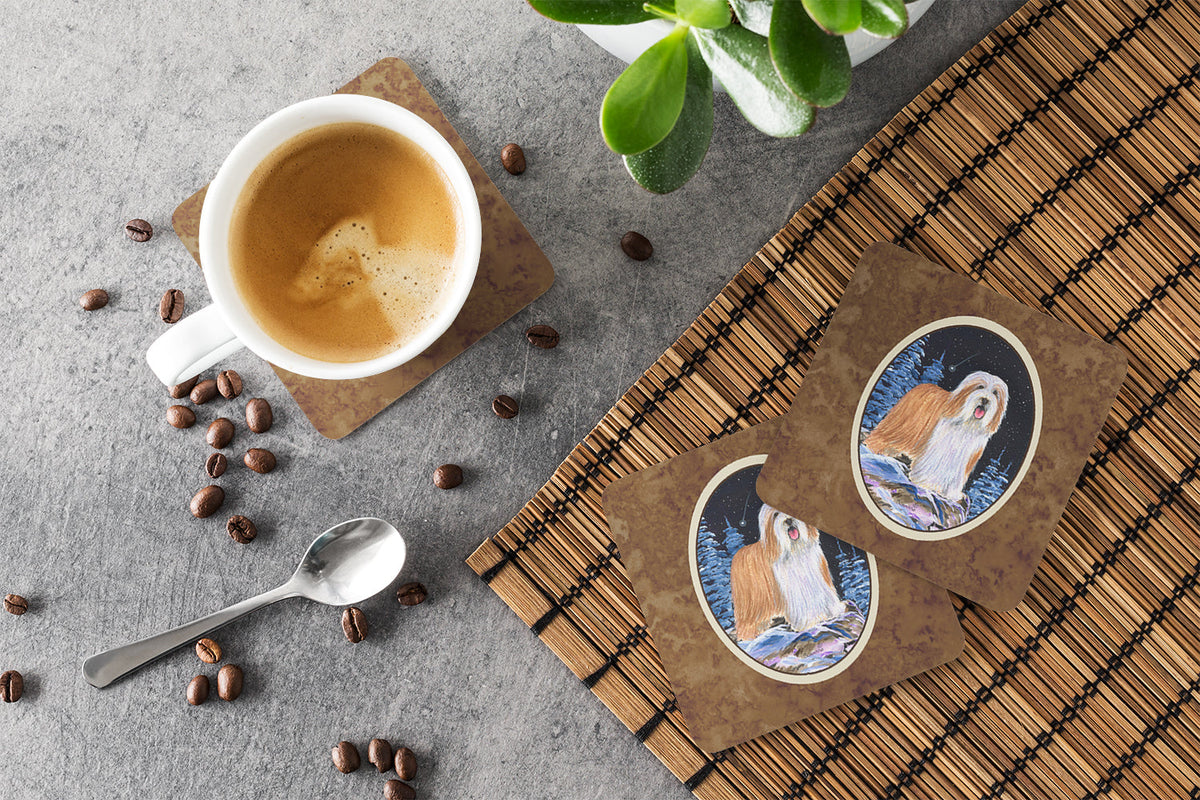 Starry Night Bearded Collie Foam Coasters Set of 4 Cup Coasters for Indoor Outdoor, Tabletop Protection, Anti Slip, Mouse pad Material
