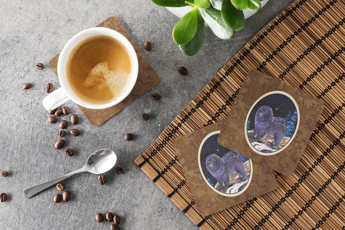 Starry Night Chow Chow Foam Coasters Set of 4 Cup Coasters for Indoor Outdoor, Tabletop Protection, Anti Slip, Mouse pad Material