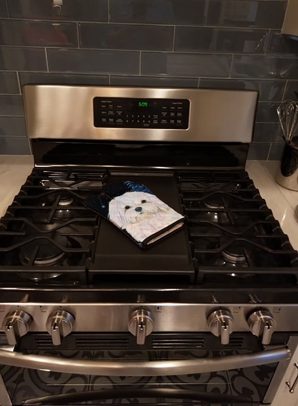 Starry Night Maltese Oven Mitt Heat Resistant Thick Oven Mitt for Hot Pans and Oven, Kitchen Mitt Protect Hands, Cooking Baking Glove