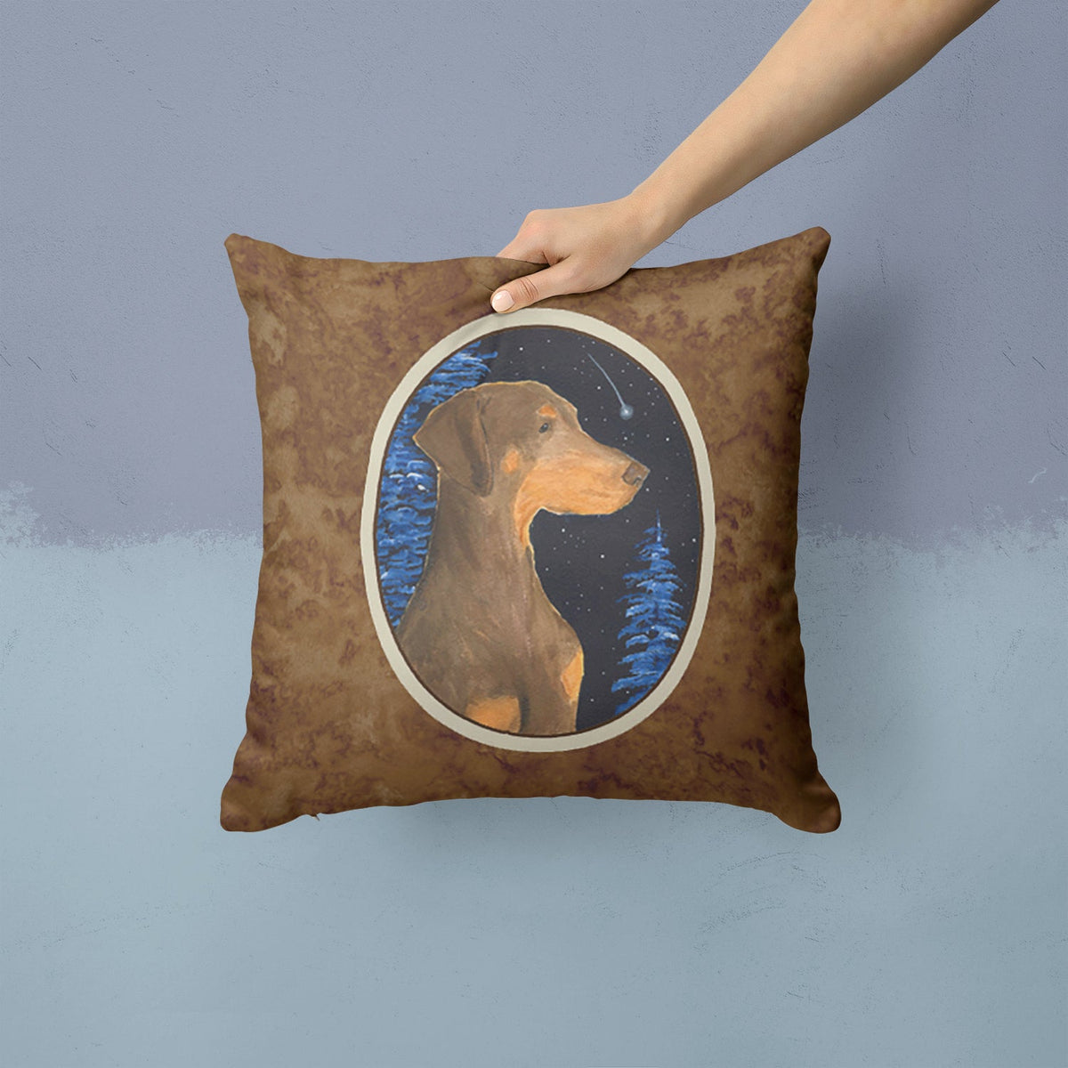 Starry Night Doberman Decorative Throw Pillow 14x14 Indoor Outdoor Accent Cushion, Fabric Cover with Insert for Sofa, Bed, Porch & Living Room