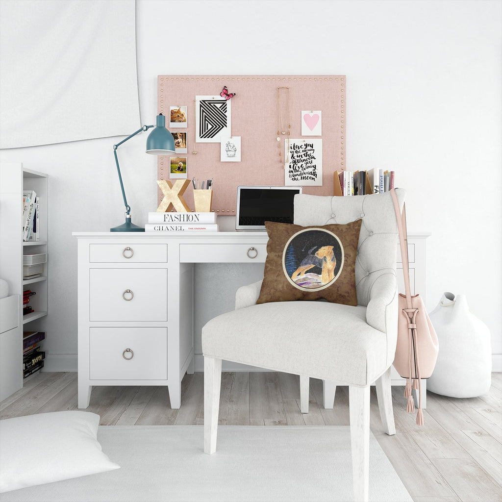 Starry Night Welsh Terrier Decorative Throw Pillow 14x14 Indoor Outdoor Accent Cushion, Fabric Cover with Insert for Sofa, Bed, Porch & Living Room