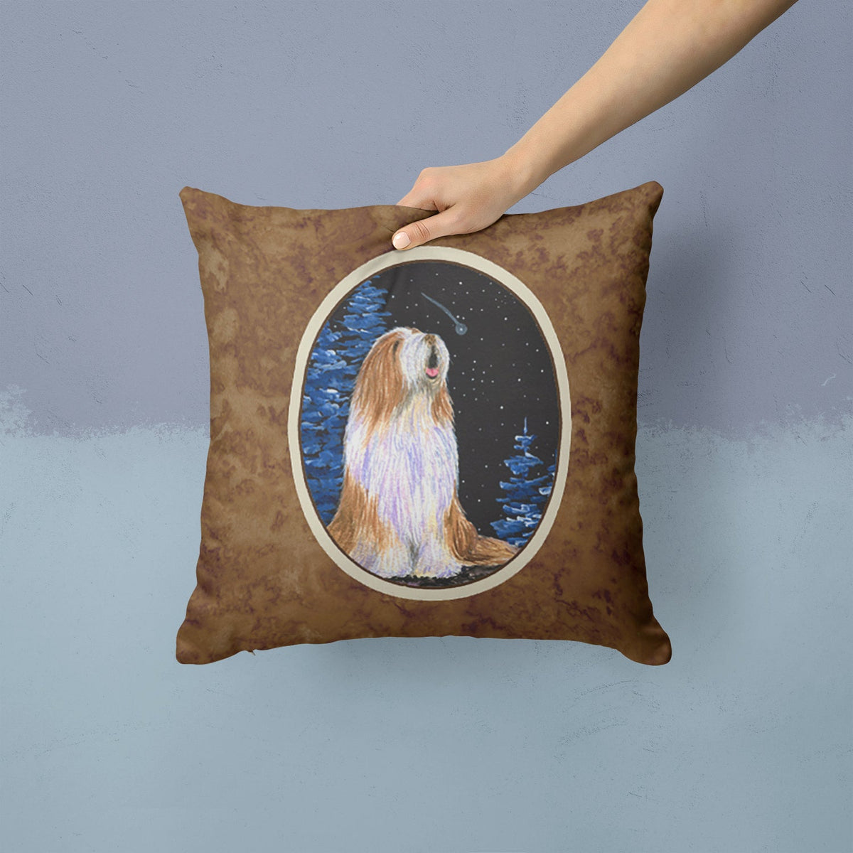 Starry Night Bearded Collie Decorative Throw Pillow 14x14 Indoor Outdoor Accent Cushion, Fabric Cover with Insert for Sofa, Bed, Porch & Living Room