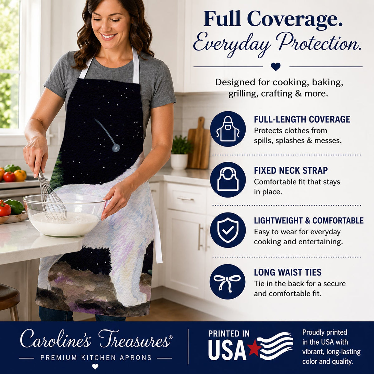 Starry Night Great Pyrenees Apron Cooking Kitchen Server Baking Crafts Gardening for Adult Women Men, Unisex, Large, Multicolor