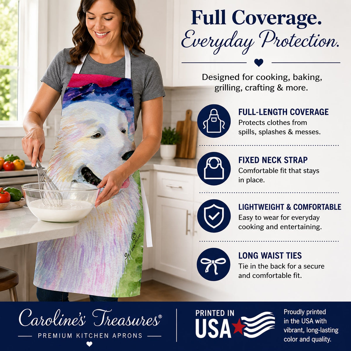 Great Pyrenees Apron Cooking Kitchen Server Baking Crafts Gardening for Adult Women Men, Unisex, Large, Multicolor