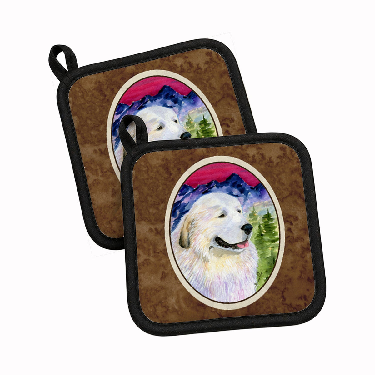 Great Pyrenees Pot Holder Set of 2 Heat Resistant Quilted Hot Pads 7.5 x 7.5 Inch, Insulated Kitchen Trivets for Cooking & Baking
