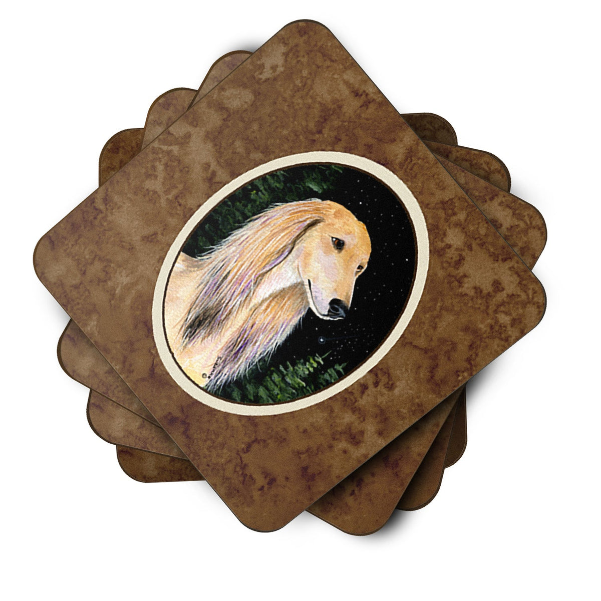 Starry Night Saluki Foam Coasters Set of 4 Cup Coasters for Indoor Outdoor, Tabletop Protection, Anti Slip, Mouse pad Material