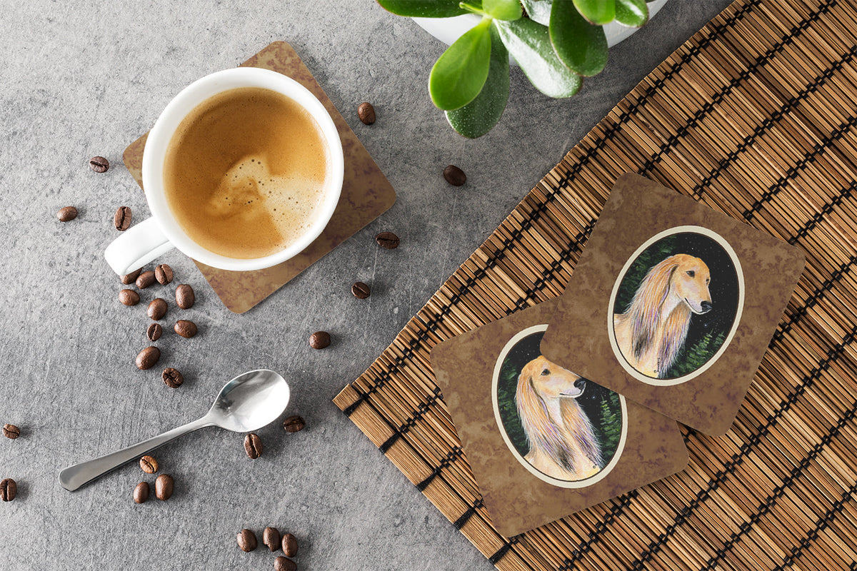 Starry Night Saluki Foam Coasters Set of 4 Cup Coasters for Indoor Outdoor, Tabletop Protection, Anti Slip, Mouse pad Material