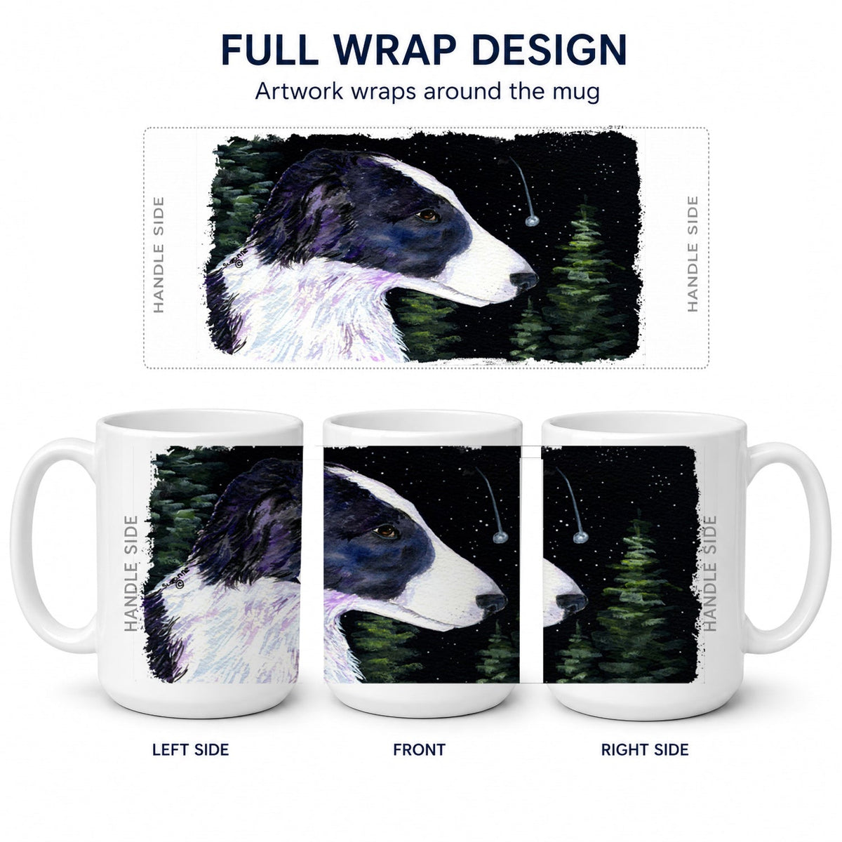 Starry Night Border Collie Ceramic Coffee Mug 15 oz Decorative Large C Handle Mug Cup for Tea, Cocoa Hot Chocolate