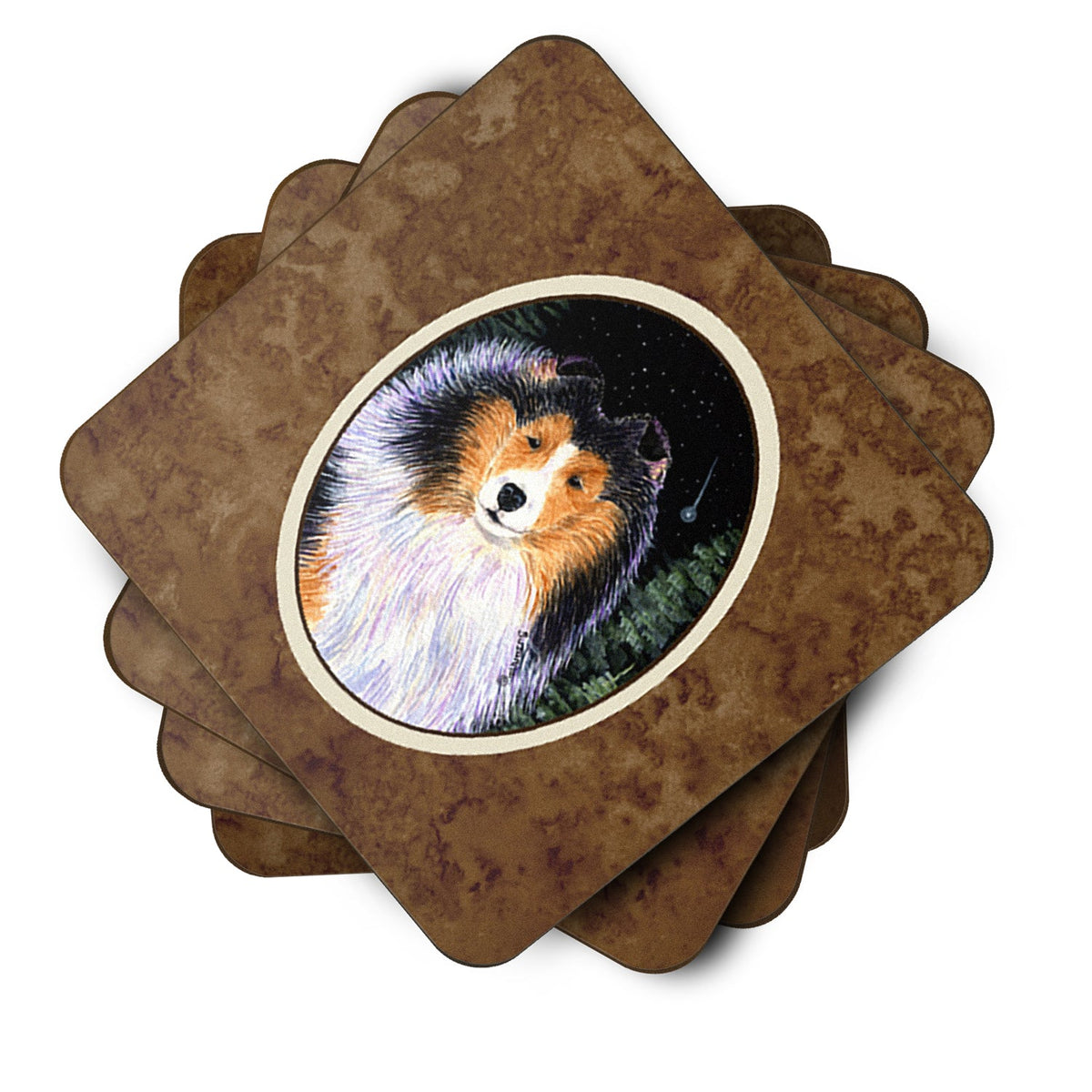 Starry Night Collie Foam Coasters Set of 4 Cup Coasters for Indoor Outdoor, Tabletop Protection, Anti Slip, Mouse pad Material