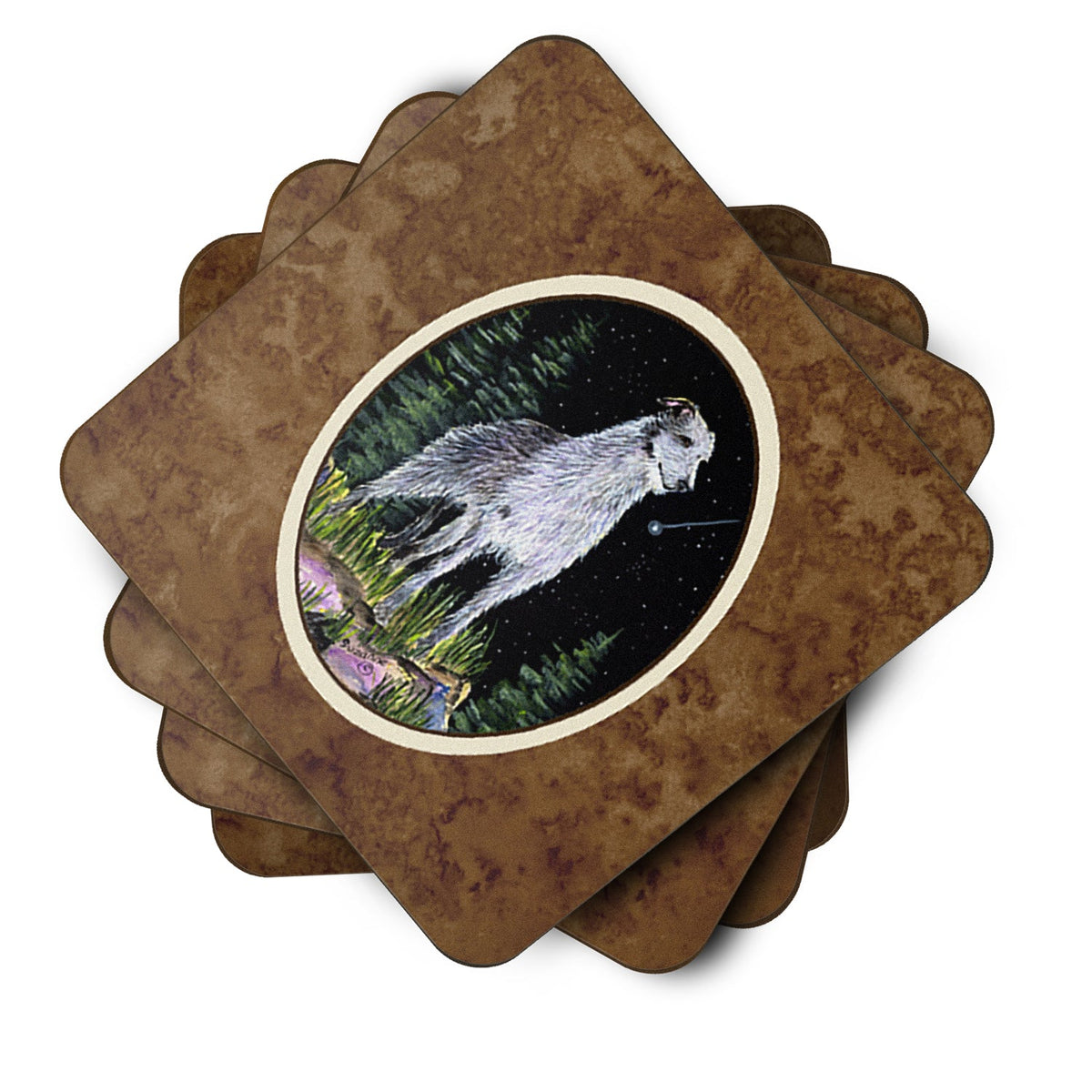 Starry Night Scottish Deerhound Foam Coasters Set of 4 Cup Coasters for Indoor Outdoor, Tabletop Protection, Anti Slip, Mouse pad Material