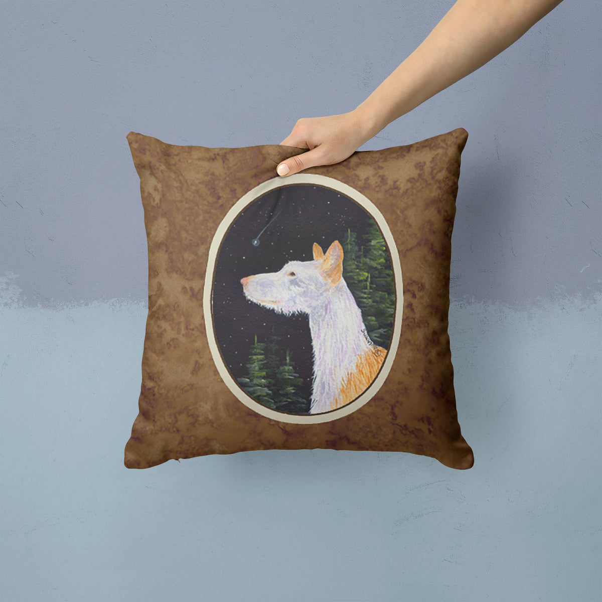 Starry Night Ibizan Hound Decorative Throw Pillow 14x14 Indoor Outdoor Accent Cushion, Fabric Cover with Insert for Sofa, Bed, Porch & Living Room