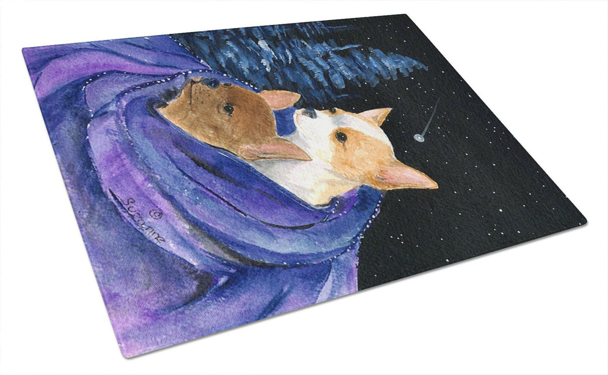 Starry Night Chihuahua Cutting Board Tempered Glass Kitchen Cutting Surface, Heat Resistant Chopping, Non-Slip Feet, Food Prep & Serving