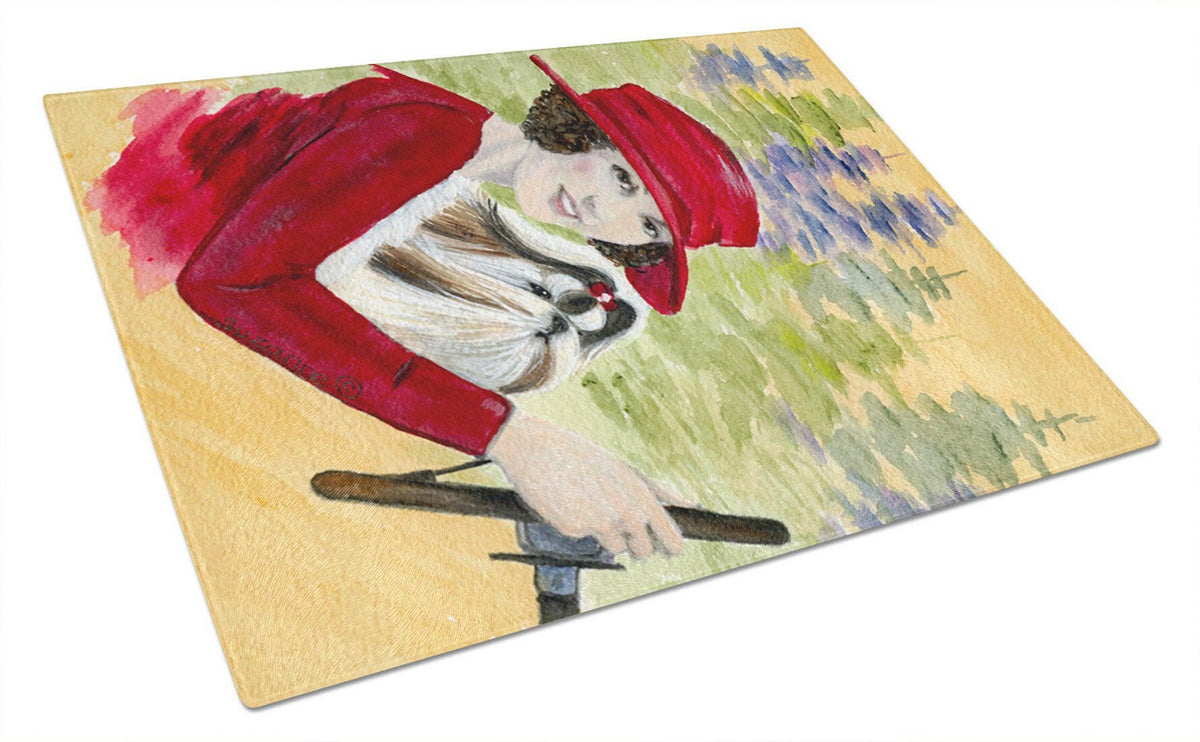 Lady driving with her Shih Tzu Cutting Board Tempered Glass Kitchen Cutting Surface, Heat Resistant Chopping, Non-Slip Feet, Food Prep & Serving
