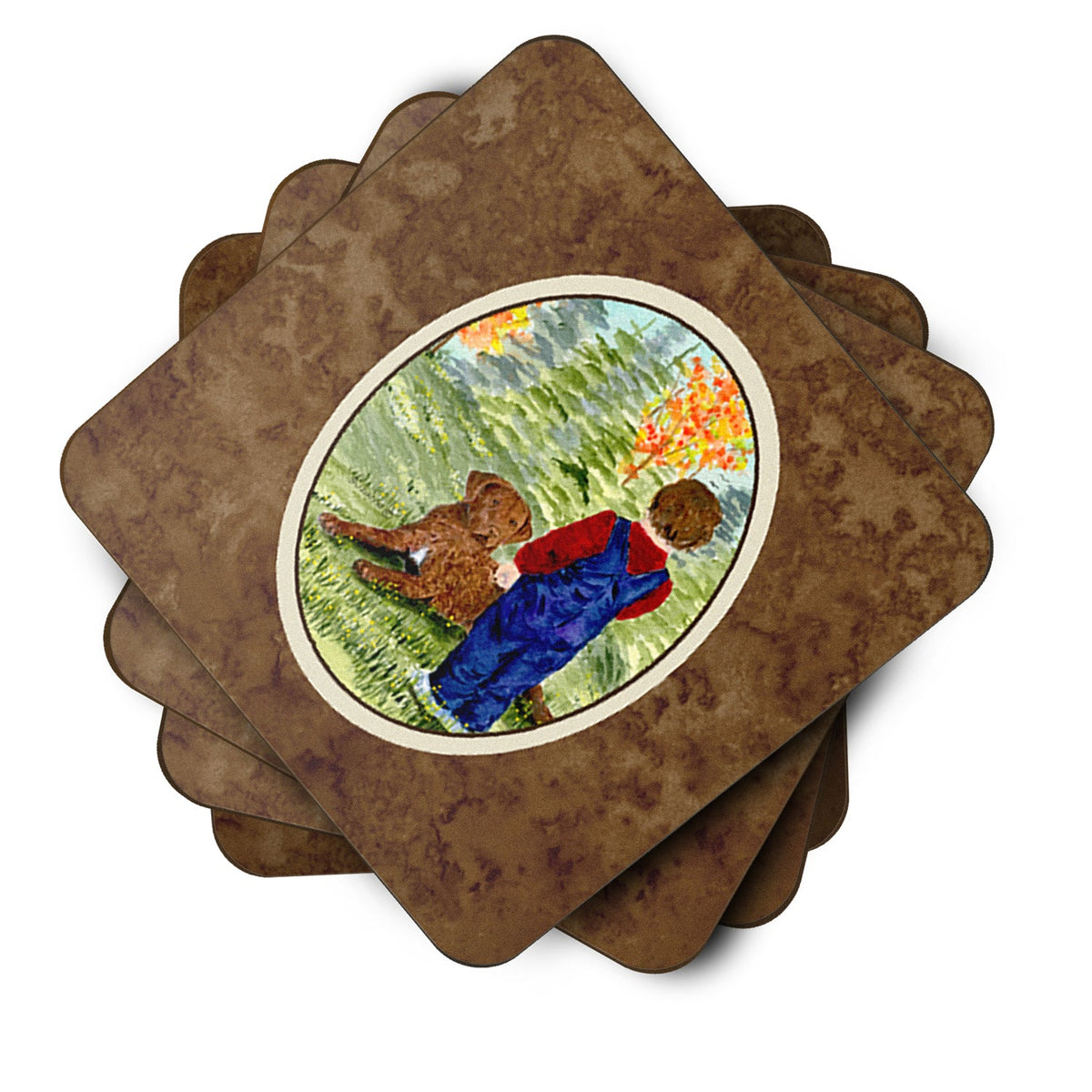 Little boy with his Chesapeake Bay Retriever Foam Coasters Set of 4 Cup Coasters for Indoor Outdoor, Tabletop Protection, Anti Slip, Mouse pad Material