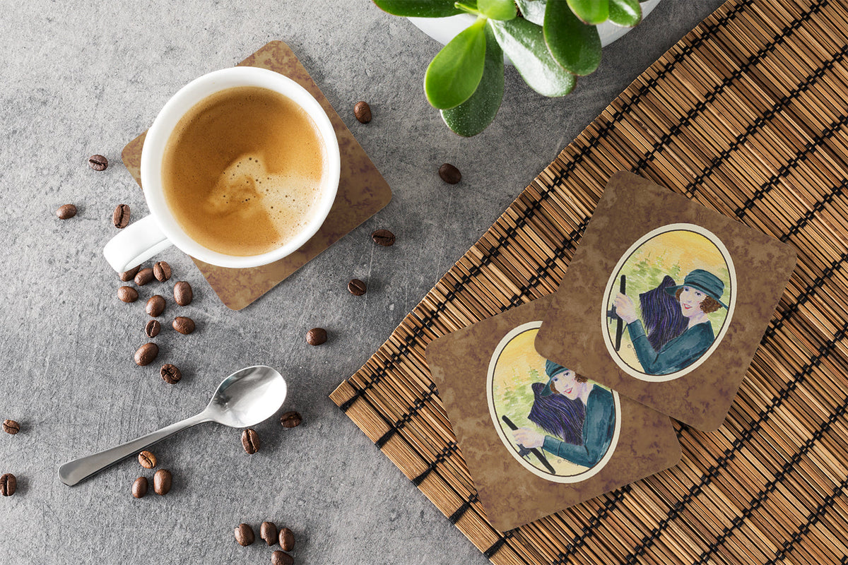 Lady driving with her Briard Foam Coasters Set of 4 Cup Coasters for Indoor Outdoor, Tabletop Protection, Anti Slip, Mouse pad Material