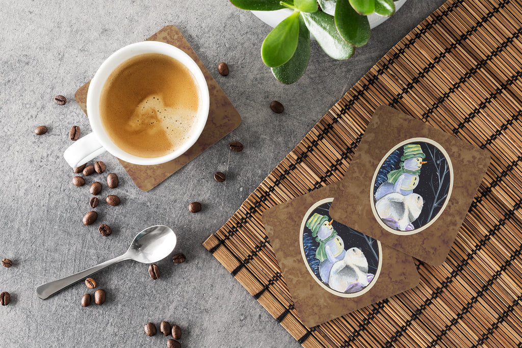 Snowman with Keeshond Foam Coasters Set of 4 Cup Coasters for Indoor Outdoor, Tabletop Protection, Anti Slip, Mouse pad Material